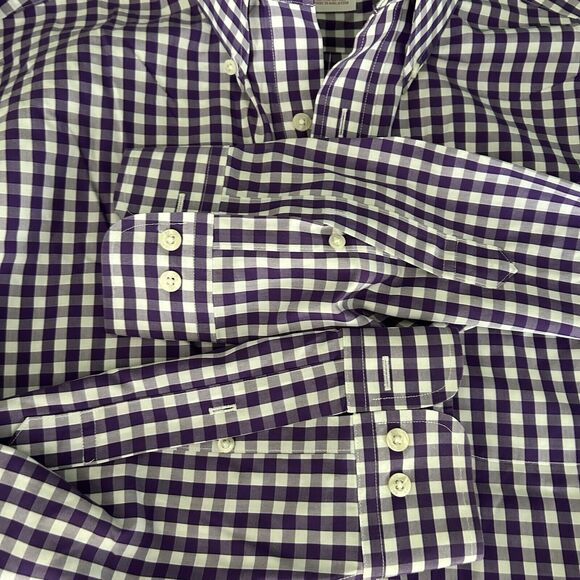 Brooks Brothers Original Polo Shirt Button Up Mens Medium Purple White Check - Picture 6 of 10